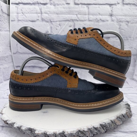 Clarks TOR England Men Size 8 Darby Limit Wingtip Oxford Shoes Blue Denim Tan - Picture 8 of 11